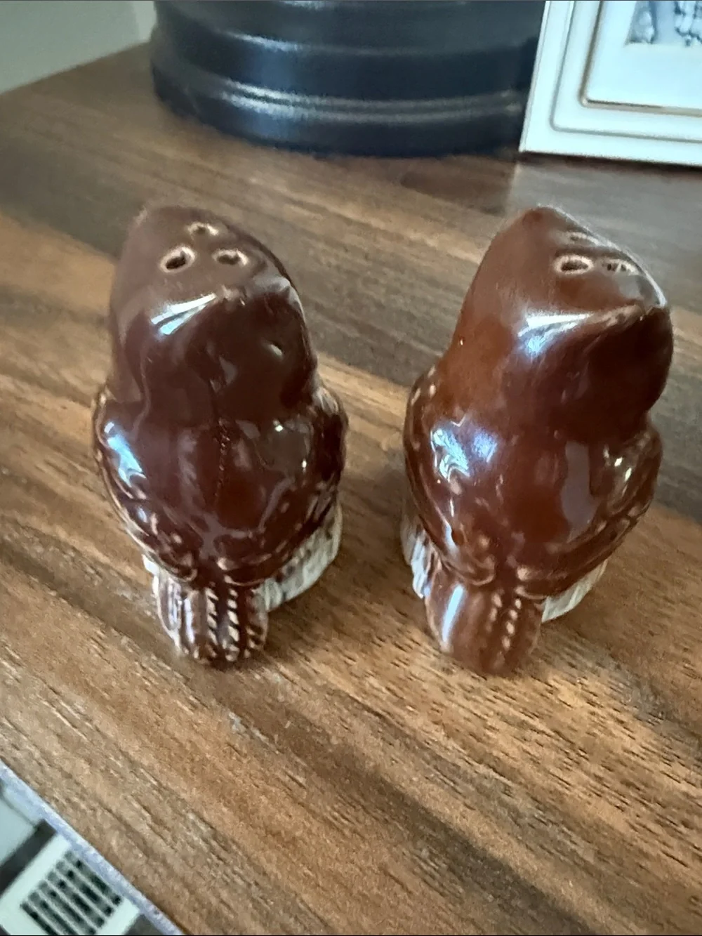 Vintage Ceramic Owl Salt & Pepper Shakers Brown Pair Japan Woodland Decor